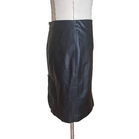 Paule Ka Black Leather Pencil Skirt with Zipper Detail size 38 - Picture 3 of 10